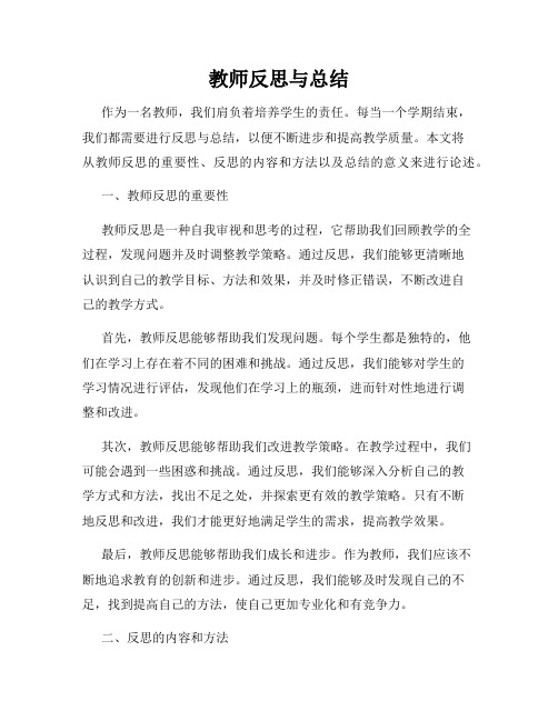 教师反思与总结