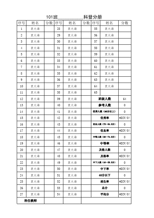 考试登分表自动汇总