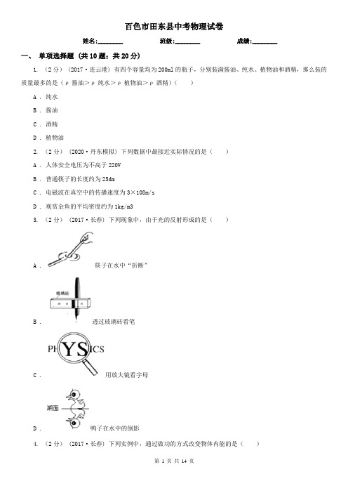 百色市田东县中考物理试卷