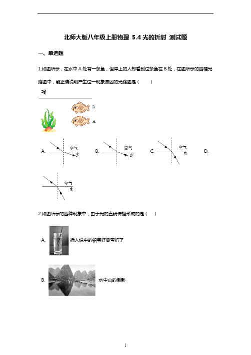 北师大版八年级上册物理测测试卷 5.4光的折射测试题