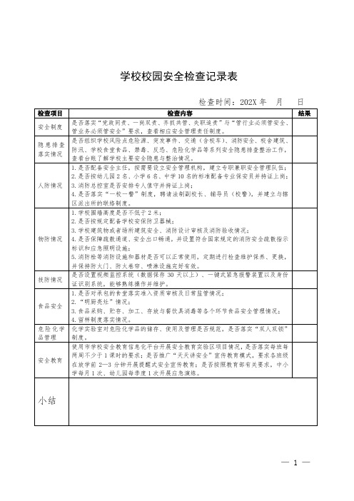 学校校园安全检查记录表