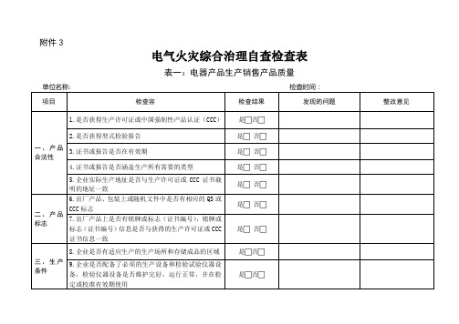 电气火灾综合治理自查检查表