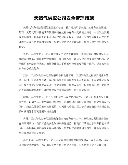 天然气供应公司安全管理措施