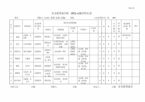 安全检查表分析(SCL+LS)评价记录