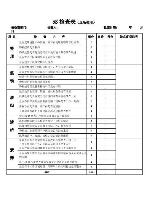 5S检查表