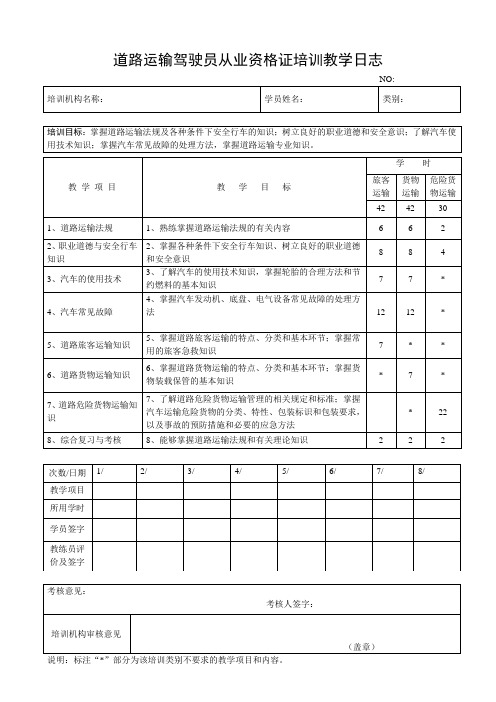 道路运输驾驶员从业资格证培训教学日志