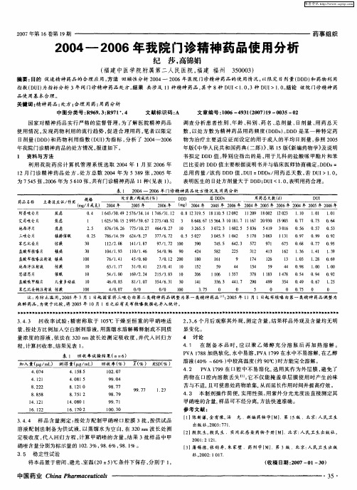 2004-2006年我院门诊精神药品使用分析