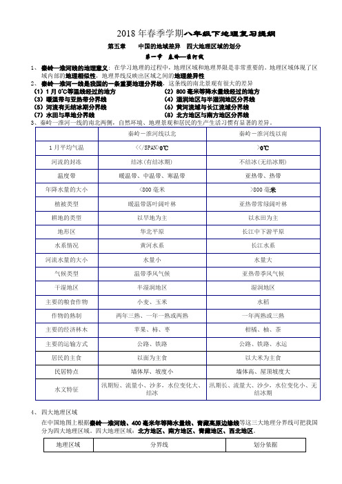 2018新湘教版八年级地理下册(全册)主要知识点