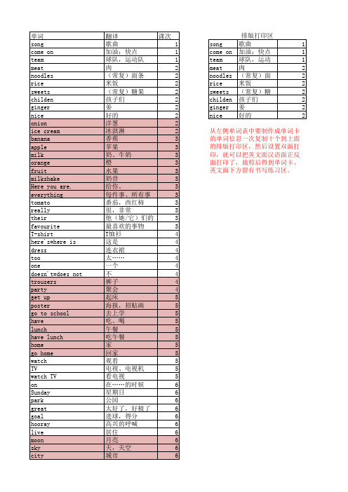 外研社新起点英语二年级上册单词表及单词卡书写体(可打印)