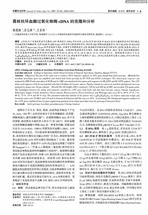 荔枝抗坏血酸过氧化物酶cDNA的克隆和分析