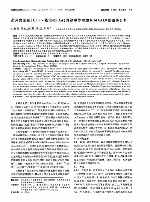 药用野生稻(CC)-栽培稻(AA)异源单体附加系MAAL8的遗传分析