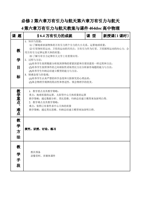 必修2第六章万有引力与航天第六章万有引力与航天4第六章万有引力与航天教案与课件464doc高中物理