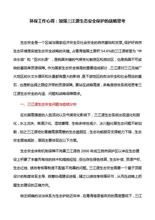 工作心得：加强三江源生态安全保护的战略思考