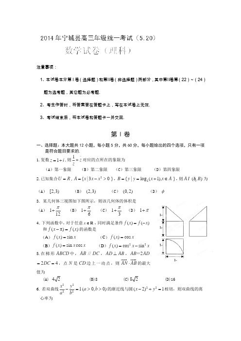 内蒙古赤峰市年宁城县2014届高三5月模拟考试数学(理)试卷