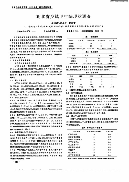 湖北省乡镇卫生院现状调查