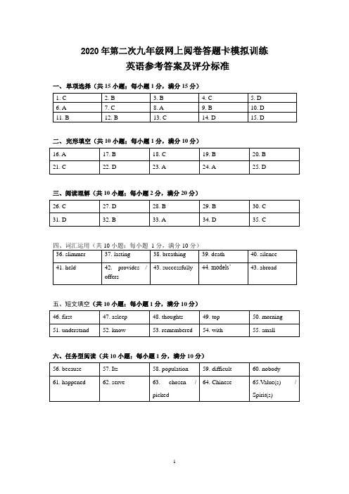 2020年镇江市中考英语模考试卷(丹徒区二模考试)参考答案及评分标准