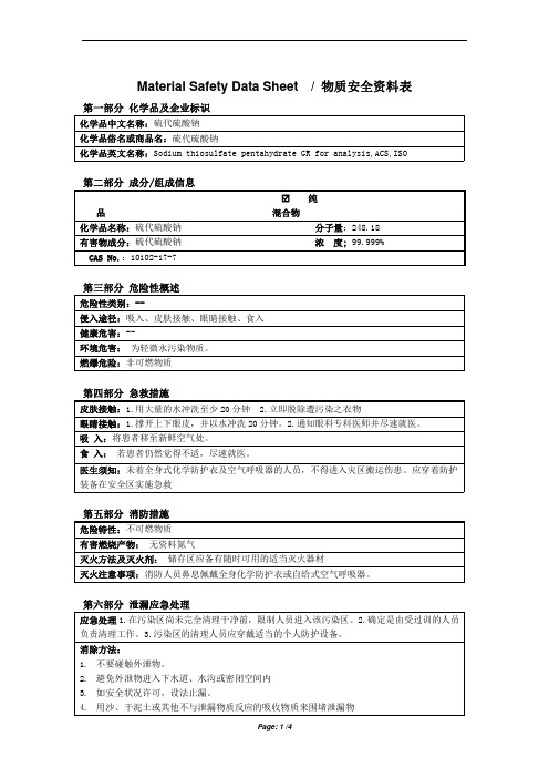 MSDS_硫代硫酸钠