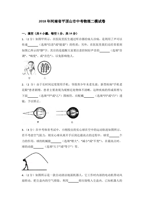 2018年河南省平顶山市中考物理二模试卷(解析版)