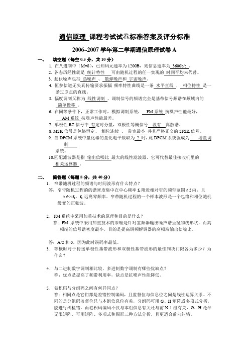 河海大学通信原理期末考试试题要点