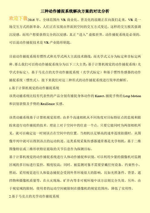 三种动作捕捉系统解决方案的对比分析