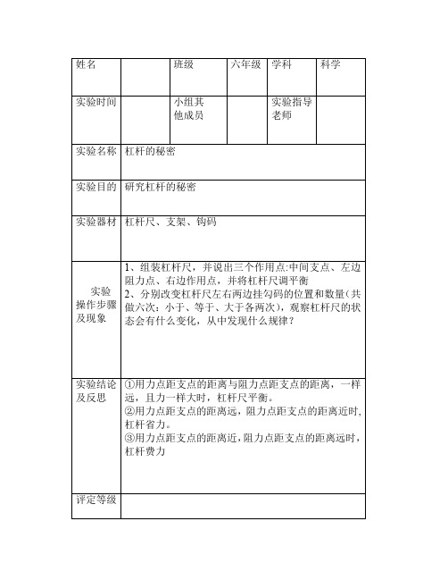 小学科学六年级上册必做分组演示实验报告单人教部编版教师学生专用资料