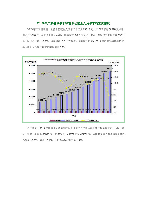 2013年广东省城镇非私营单位就业人员年平均工资情况