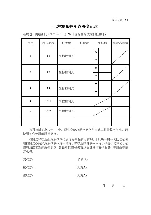 工程测量控制点移交记录【范本模板】