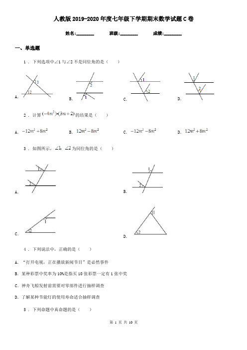 人教版2019-2020年度七年级下学期期末数学试题C卷(模拟)