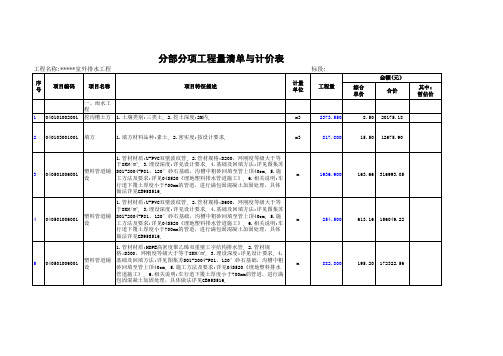 室外排水工程清单计价表