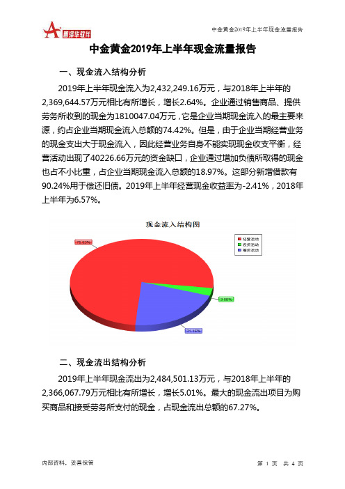 中金黄金2019年上半年现金流量报告