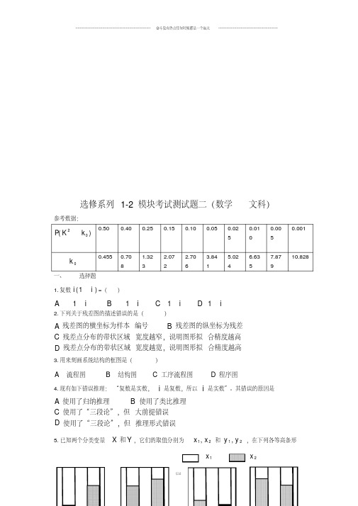 人教A版高中数学选修系列1-2模块考试测试题二(数学文科)