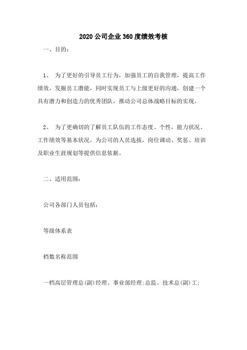 2020公司企业360度绩效考核