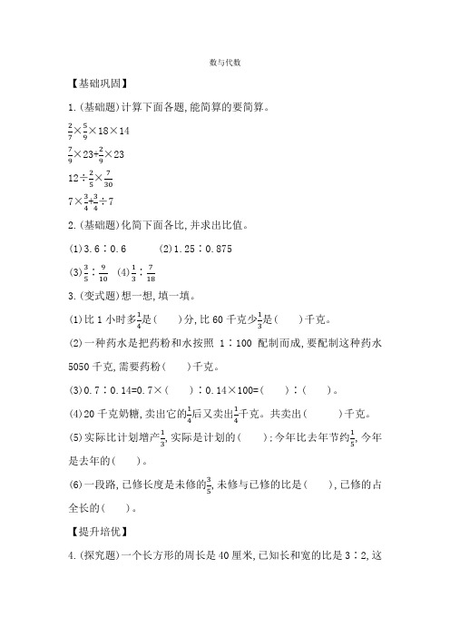 北师大版数学六年级上册-10总复习-01数与代数-随堂测试习题02