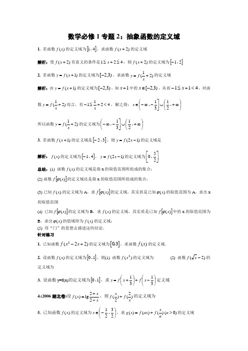 数学必修1专题2：抽象函数的定义域