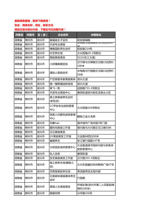 新版湖南省郴州市资兴市美容院企业公司商家户名录单联系方式地址大全76家