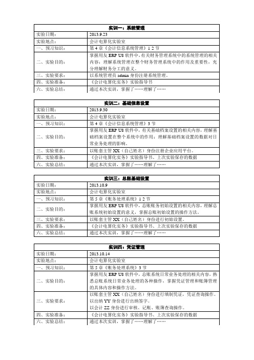 用友ERP-U8软件实验报告