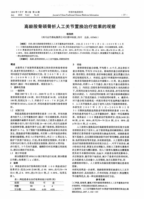 高龄股骨颈骨折人工关节置换治疗效果的观察