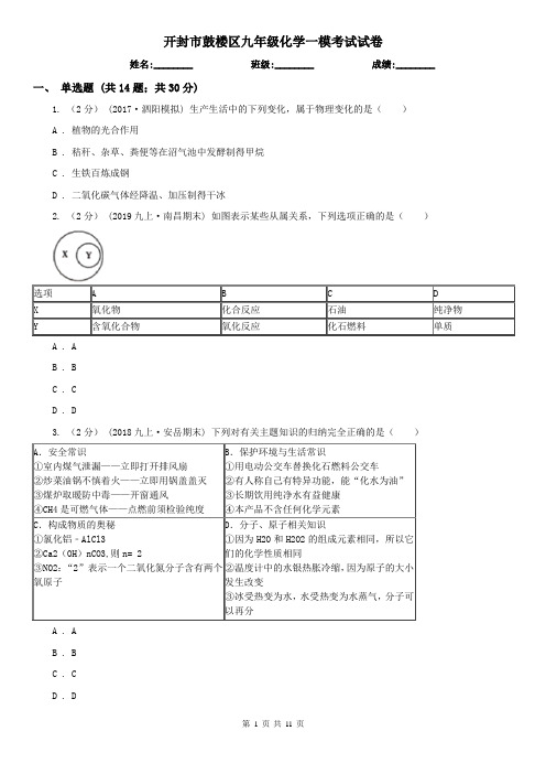 开封市鼓楼区九年级化学一模考试试卷