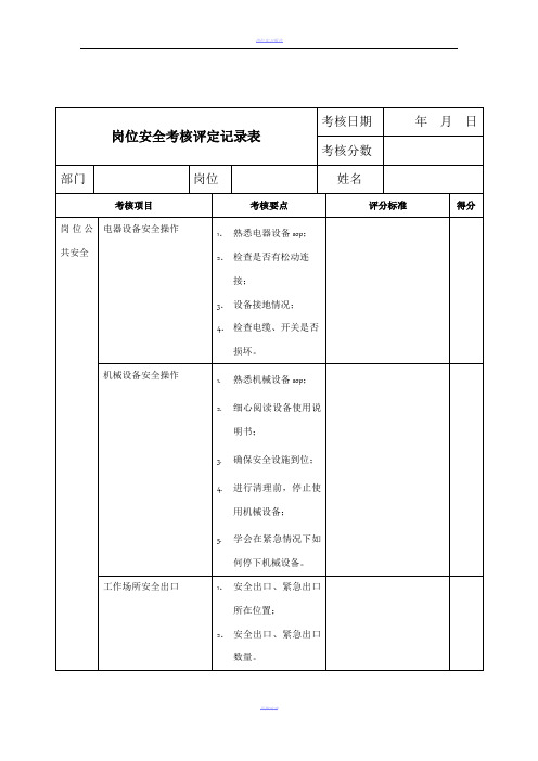 岗位实操技能考核评定记录表