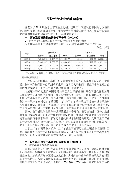 周期性行业业绩波动案例