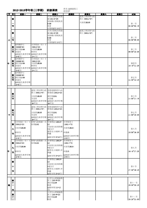 西南交通大学希望学院12级建筑工程管理7总课表
