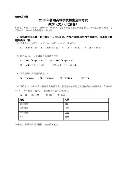 2015年高考北京卷文科数学