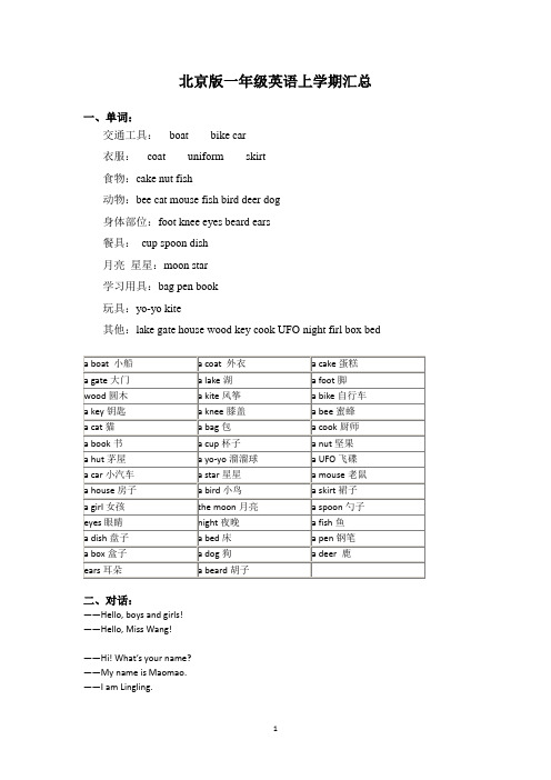 北京版一年级英语上下学期知识点汇总