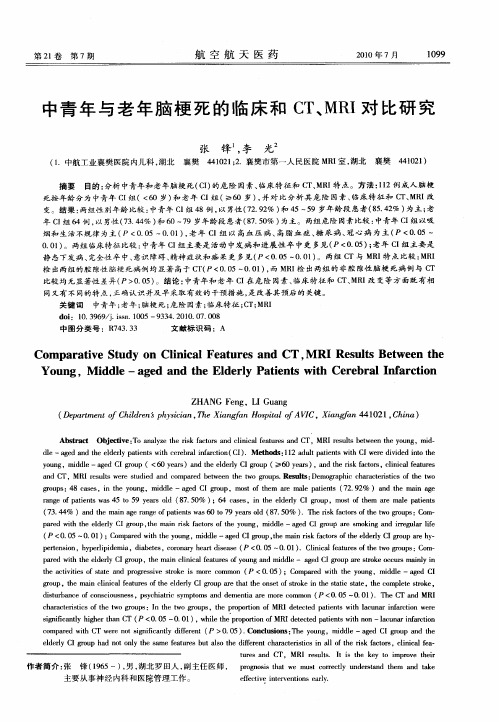 中青年与老年脑梗死的临床和CT、MRI对比研究