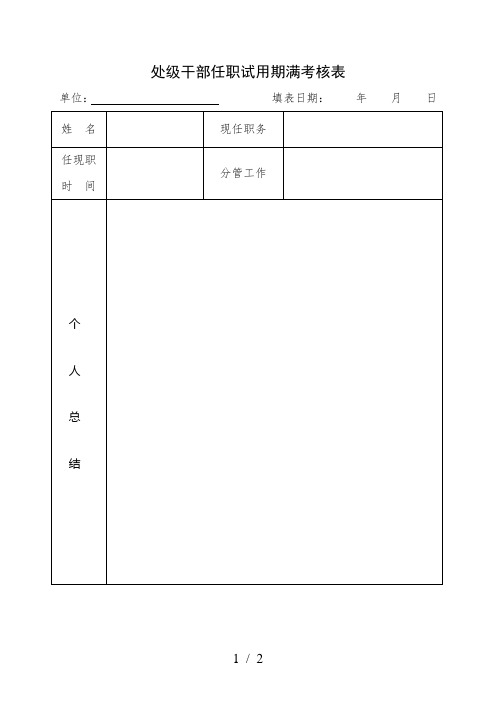 处级干部任职试用期满考核表