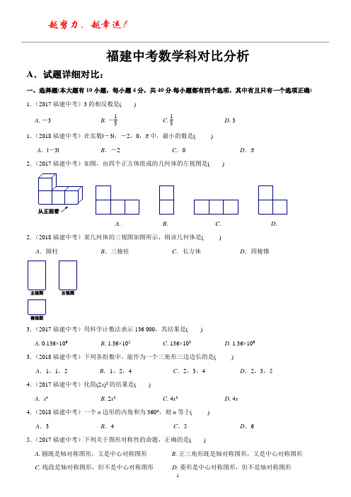 福建省中考数学试卷对比分析