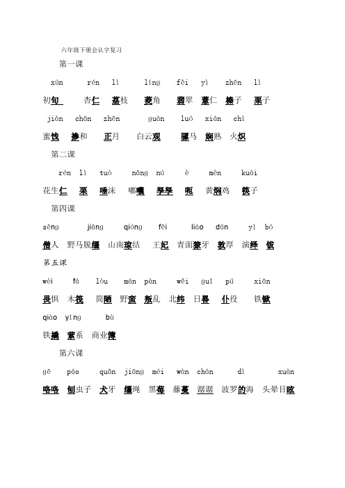 部编版六年级下册语文会认的生字词