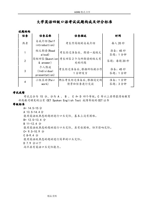 大学英语四级口语考试试题构成和评分标准