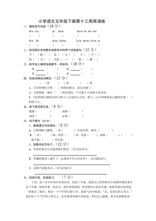 小学语文五年级下册13-14周演练及答案