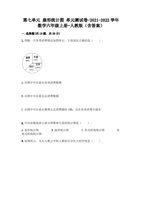 第七单元 扇形统计图 单元测试卷-2021-2022学年数学六年级上册-人教版(含答案)